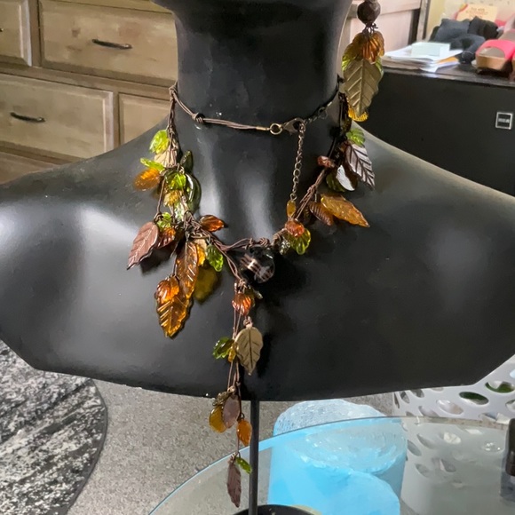 Jewelry - Glass Leaves and Beads Necklace and Matching Earrings